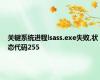 关键系统进程lsass.exe失败,状态代码255