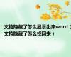 文档隐藏了怎么显示出来word（文档隐藏了怎么找回来）