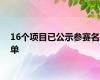 16个项目已公示参赛名单