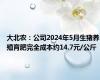 大北农：公司2024年5月生猪养殖育肥完全成本约14.7元/公斤