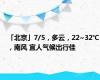 「北京」7/5，多云，22~32℃，南风 宜人气候出行佳