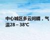 中心城区多云间晴，气温28～38℃